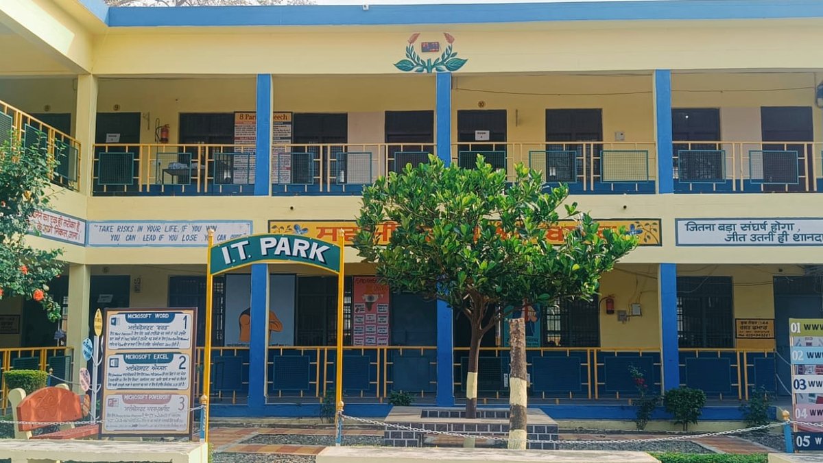 The I.T. Park block, with Microsoft Word, Excel and PowerPoint guides painted on the wall
