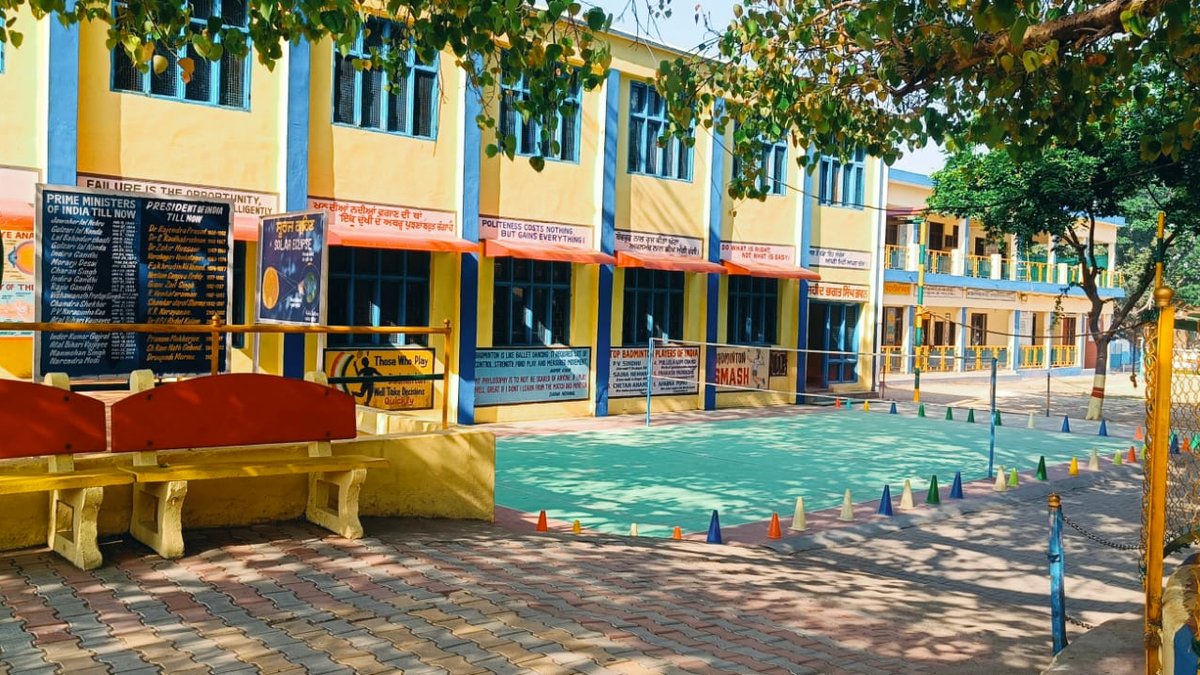 The school's marked badminton court with training cones set out