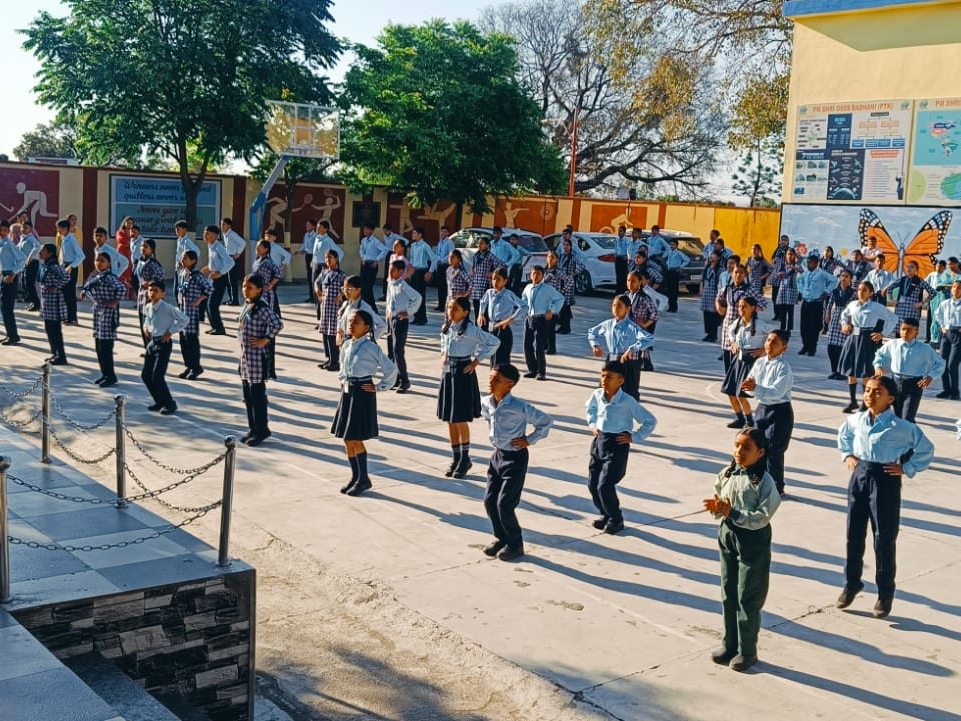 Morning assembly and mass drill in the school ground